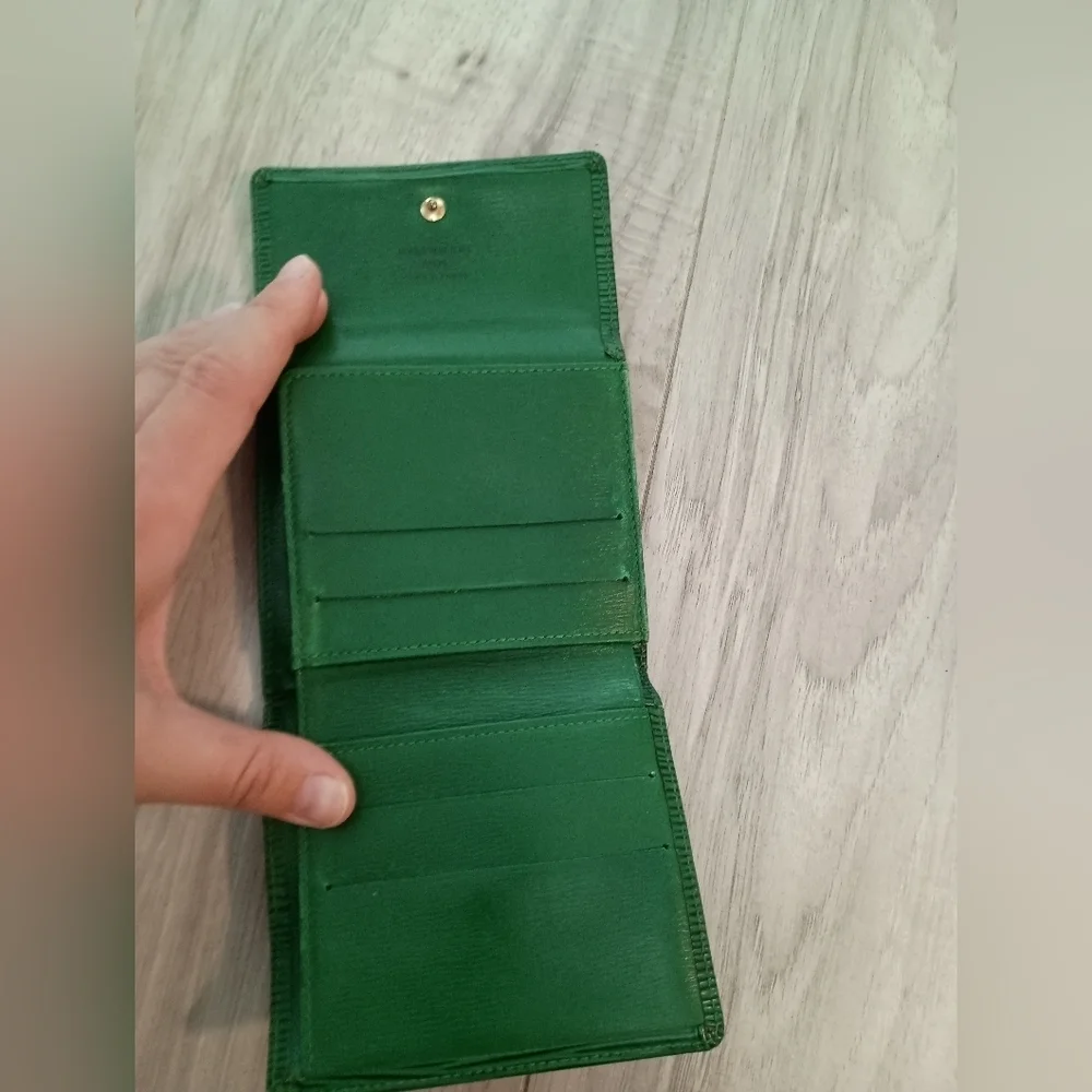 Authentic Louis Vuitton Green Epi Leather LV Embossed Logo Trifold Wallet